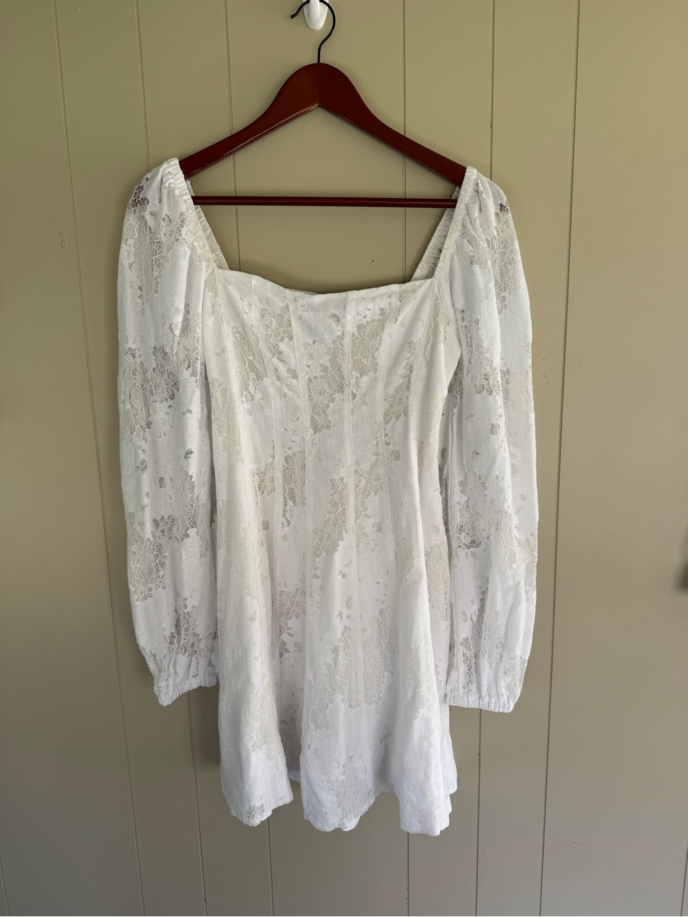 White Lace Long-Sleeve Mini Dress